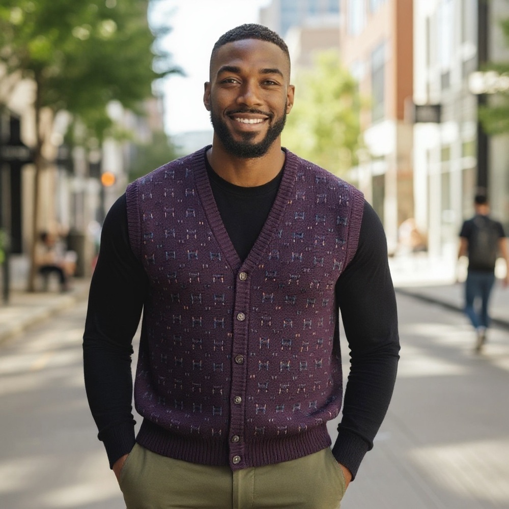 Y2K  Robert Banks Wool Vest L Cosby 90's Grandpa Dad Pattern Academia Preppy